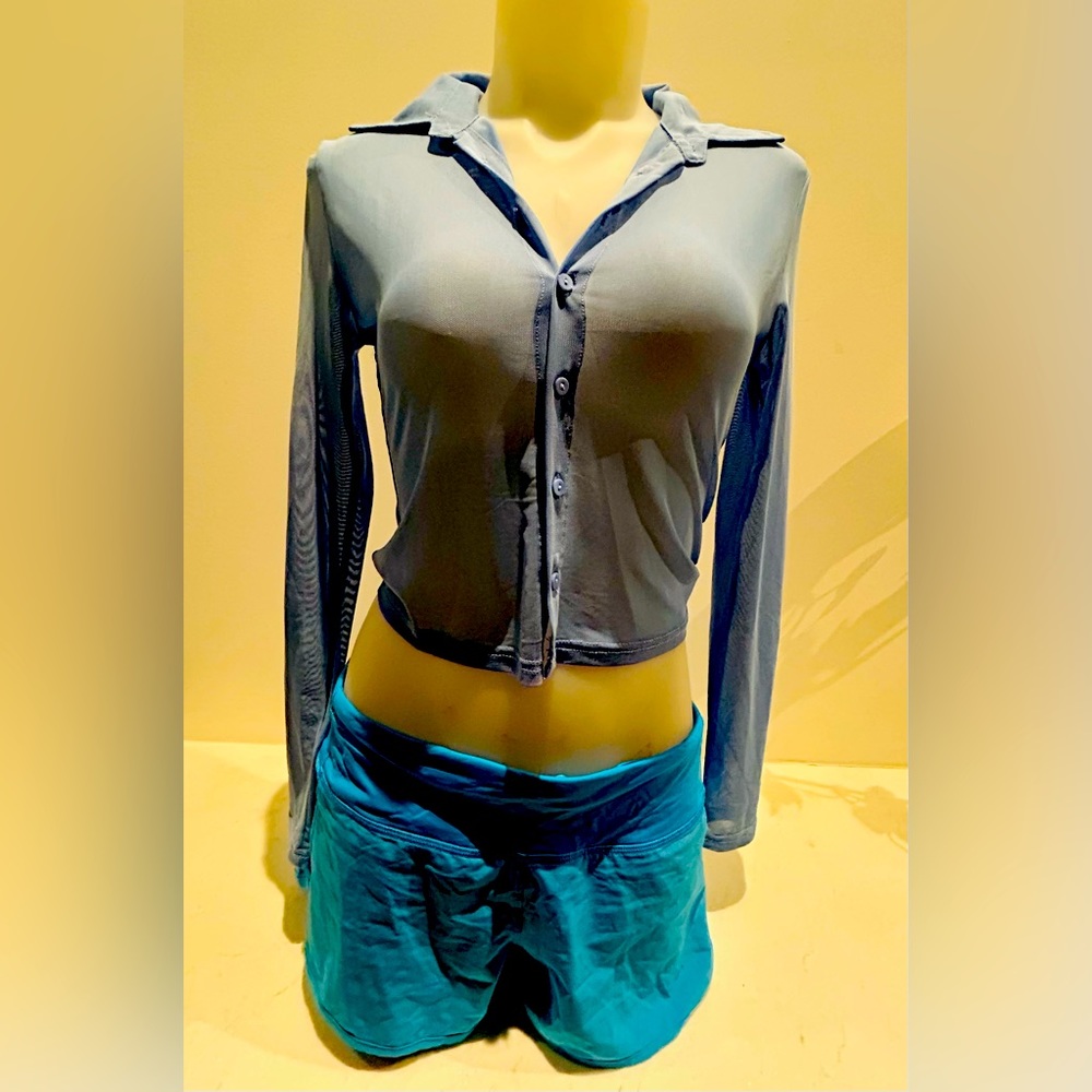 Blue nylon cropped blouse